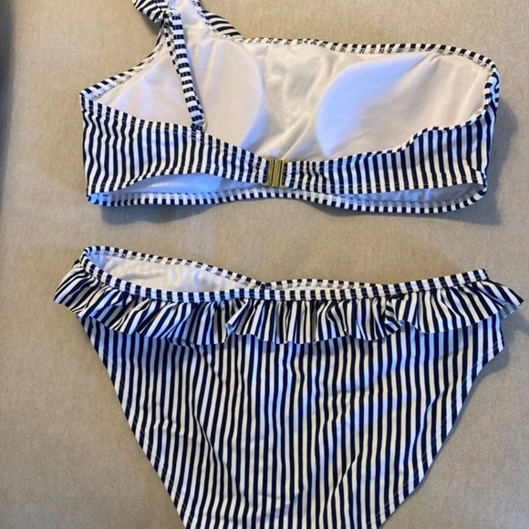 Striped Navy/White One Strap Bikini Med. - Picture 4 of 8